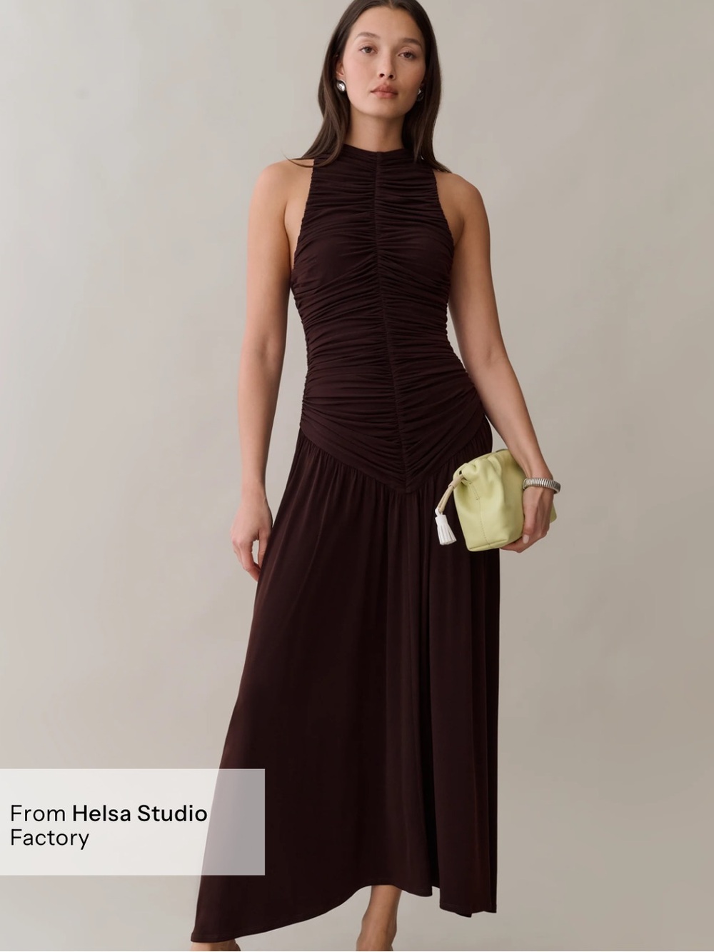 Few Moda OPT Shania Dress in Chocolate Brown. Basque Waist and rouched